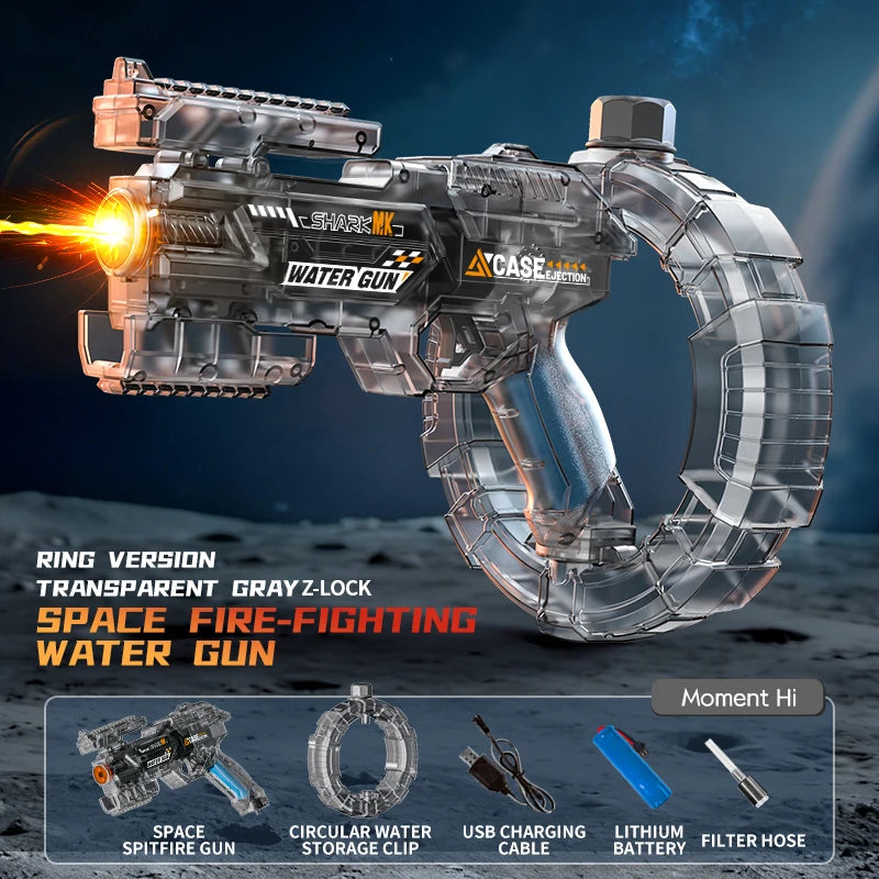 Space Electric Water Gun Energy Ring Burst Transformation LED Lights Large Capacity Full Auto Continuous Fire Squirt Gun Toys