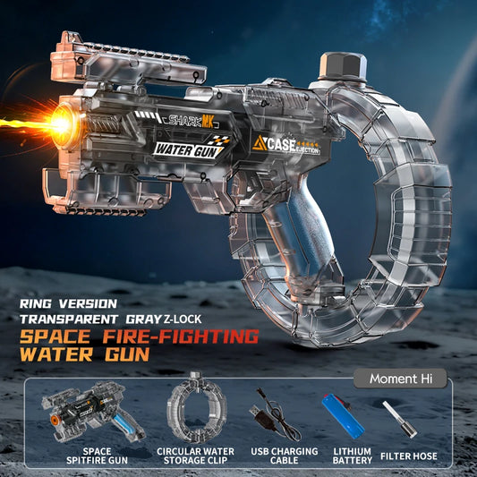 Space Electric Water Gun Energy Ring Burst Transformation LED Lights Large Capacity Full Auto Continuous Fire Squirt Gun Toys