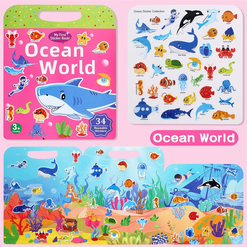 1set Waterproof Sticker Books Reusable Sticker Book For Toddlers Quiet DIY Activity For Kids, Fun & Educational Learning Toy