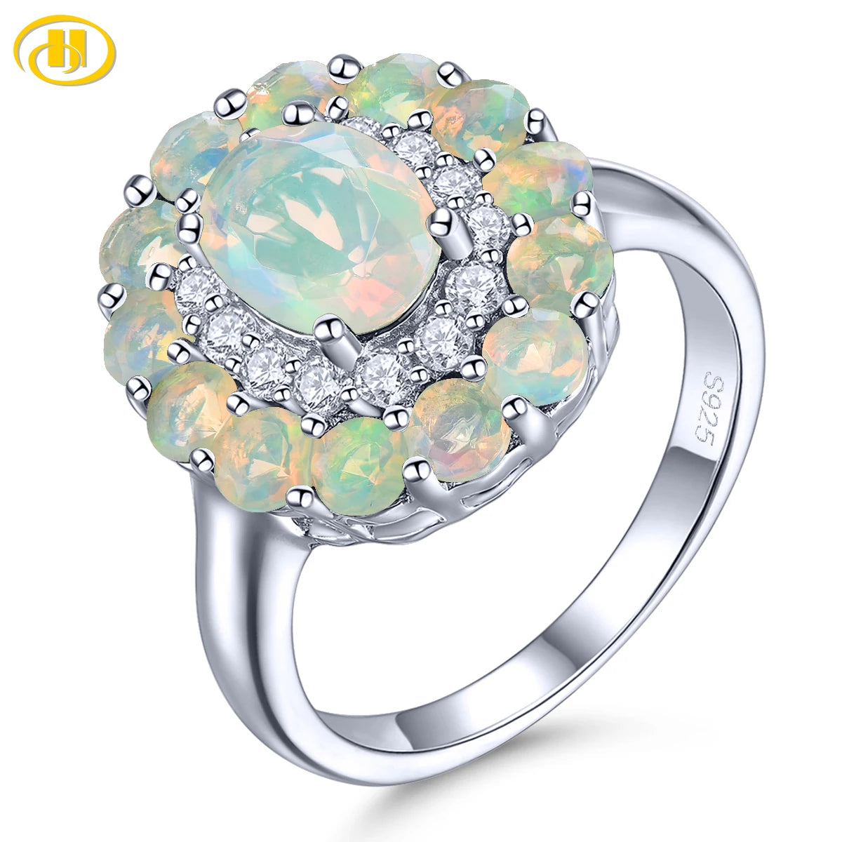 Natural Opal Solid Sterling Silver Rings 1.78 Carats Genuine Gemstone Romantic Classic Fine Jewelry Design S925 Women Birthday