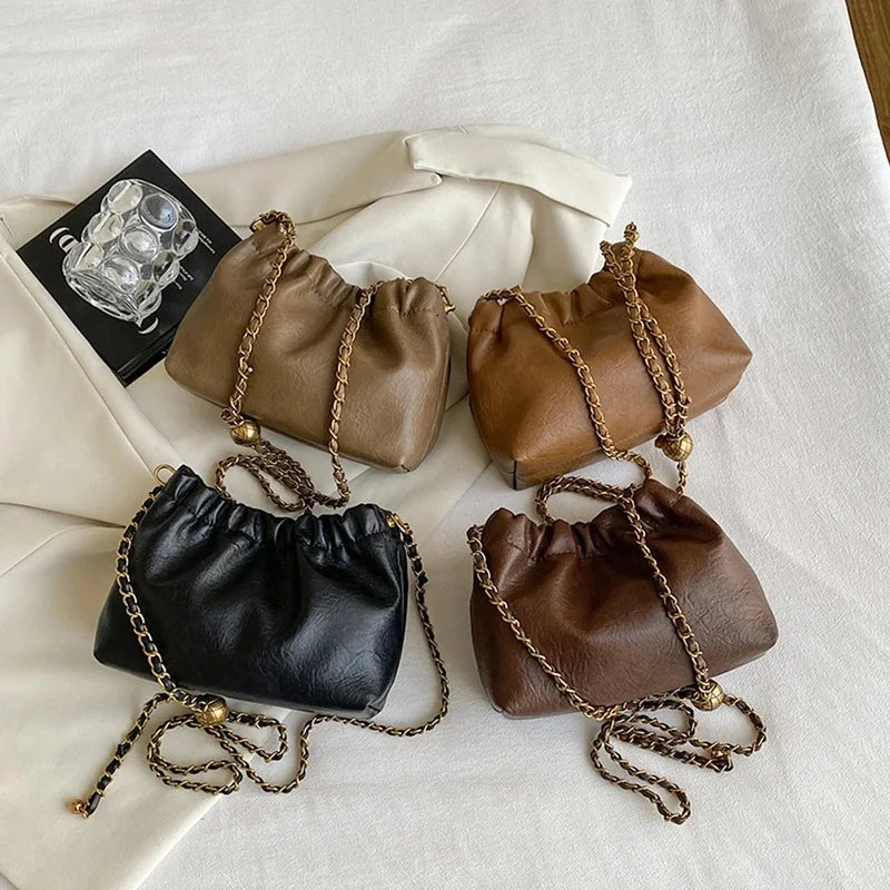 Women Chain Shoulder Bag Versatile Crossbody Tote Bag Casual Pleatd Hobo Bag Satchel Sling Bag Girl Stylish Purse