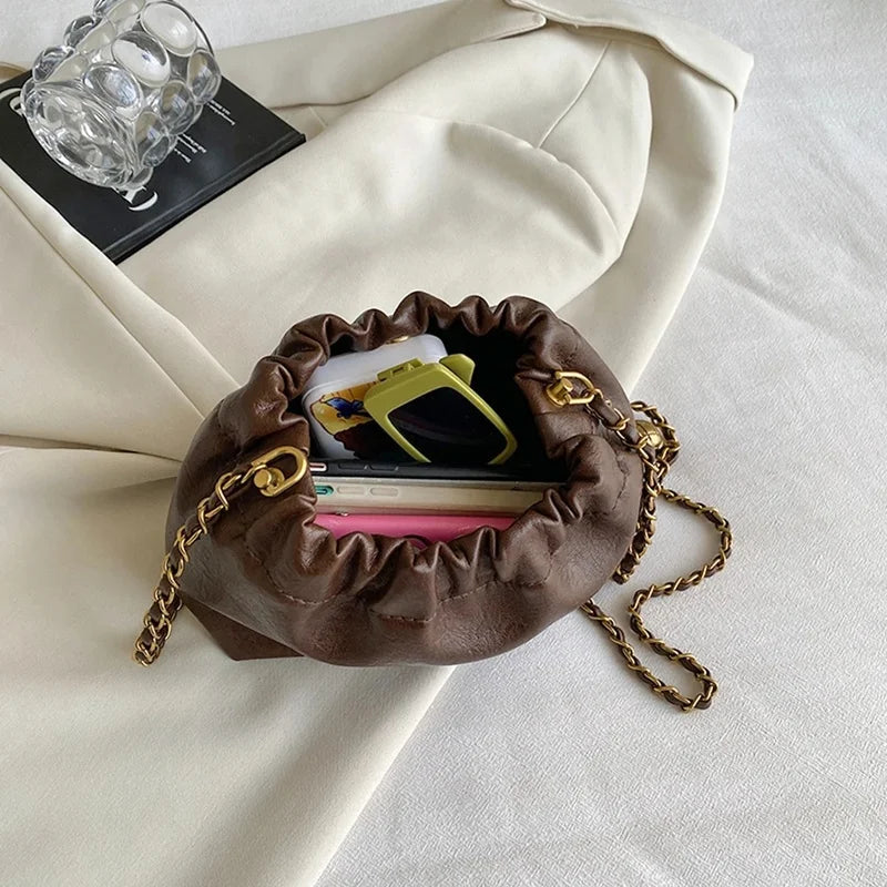 Women Chain Shoulder Bag Versatile Crossbody Tote Bag Casual Pleatd Hobo Bag Satchel Sling Bag Girl Stylish Purse