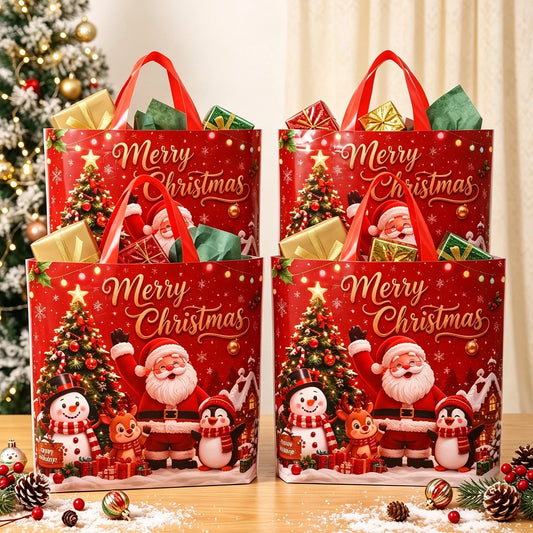 Merry Christmas Blue Gift Bag Santa Claus Snowman Design Loot Bags with Handles 2026 Xmas Party Decor Navidad Noel New Year 2027