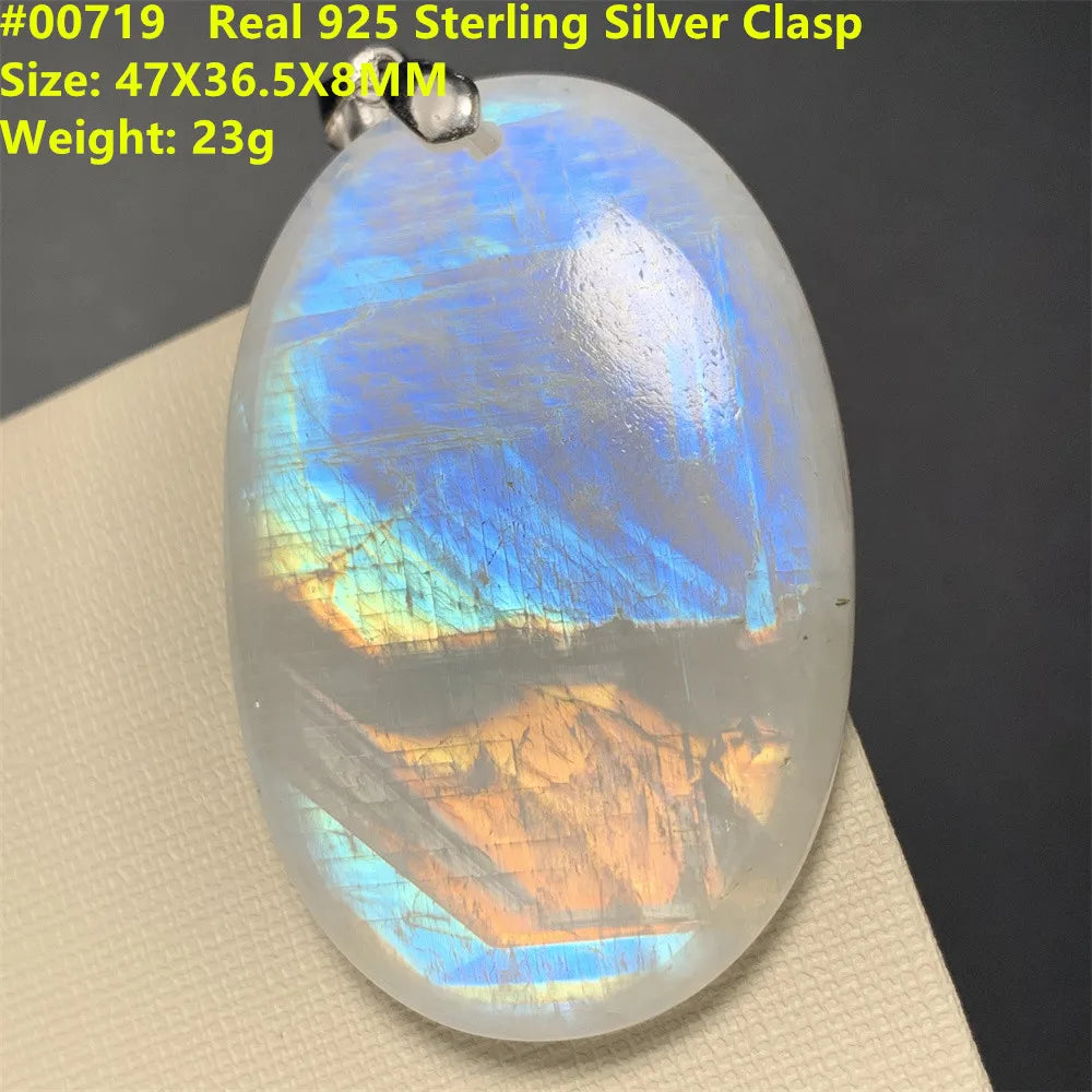 Natural Colorful Moonstone Pendants Necklaces Unusual Women Big Orange Blue Light Rainbow Moon Stones Bead Gemstone Jewelry S925