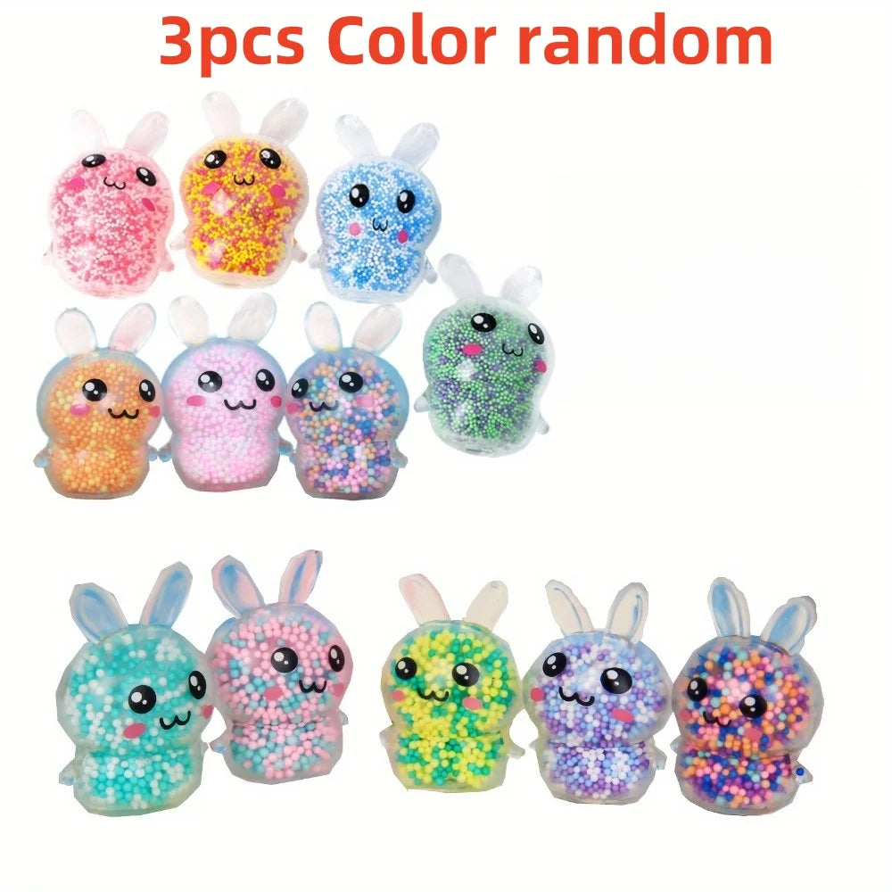 3PCS Squishy Bunny Stress Balls with Light Stress Relief Toy Girls Kids Fidget Toys Colorful Rabbit for Easter Basket Stuffers