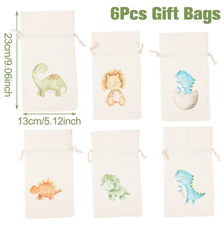 6pcs Animal Dinosaur Unicorn Cotton Linen Gift Bags Birthday Party Decor Kids Wedding Party Favor Bag Baby Shower Gift Bag