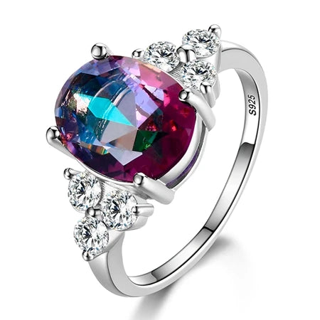 Women's Jewelry S925 Silver Rings White Pink Light Blue Champagne Zircon Oval Wedding Ring