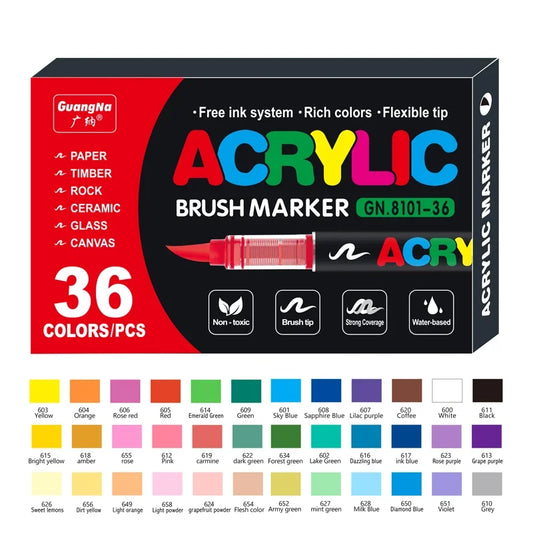 12-240 Colors  Acrylic Paint Markers Brush Tip, Direct-Liquid Ink Control System, Professional-Grade Paint Pen for Any Surface
