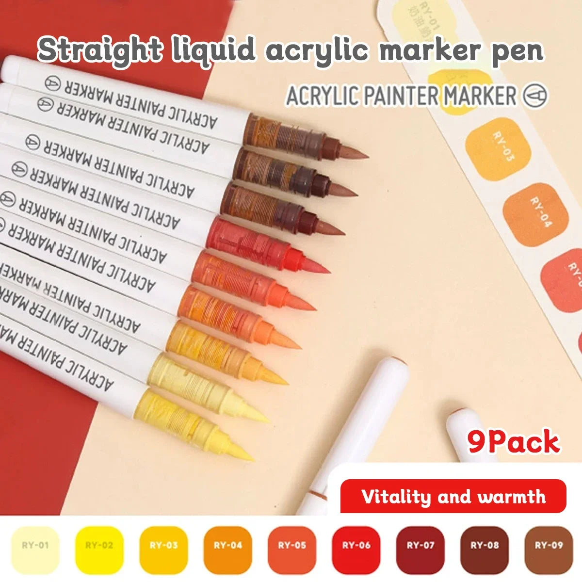 9pcs/Box MIX Color Acrylic Markers Set Kids Gift Art Rock Painting Pens Graffiti For Stone Glass Book Shoes DIY Craft Supplies