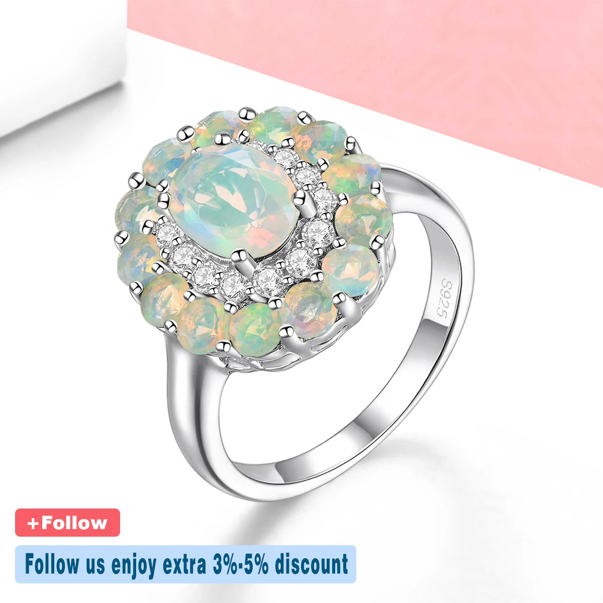 Natural Opal Solid Sterling Silver Rings 1.78 Carats Genuine Gemstone Romantic Classic Fine Jewelry Design S925 Women Birthday