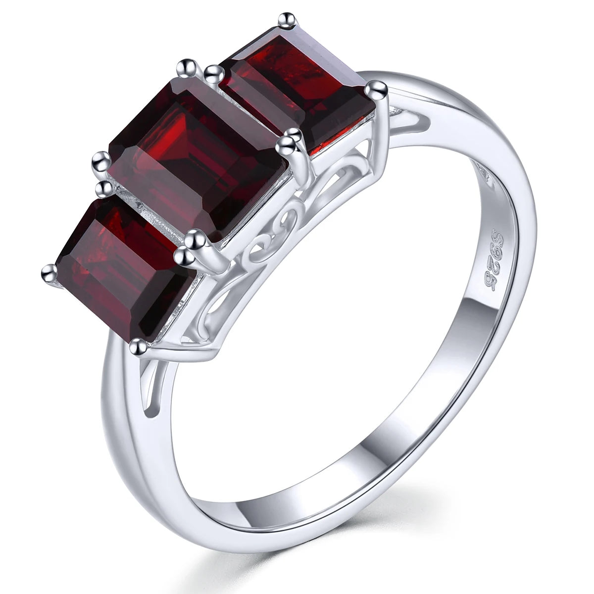Natural Red Garnet Solid Silver S925 Ring 2.5 Carats Genuine Gemstone Classic Fine Jewelry Style Rhodium Plated Daily Decoration