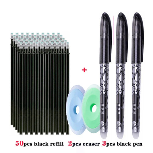 55pcs/lot Erasable Gel Pen 0.5mm Refill Rod Magic Ink Erasable Pen Washable Handle Office School Writing Tools Kawaii Stationery