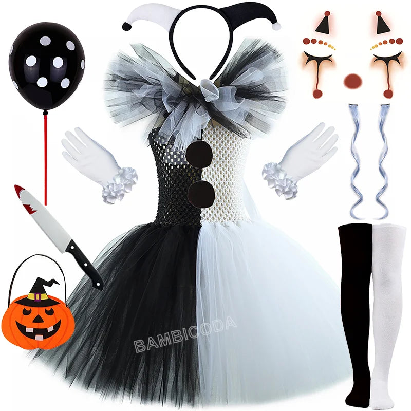 The Clown Costume Terrifier Art Girl Black White Fancy Tutu Dress Horror Joker Dress for Girls Halloween Carnival Party Costumes