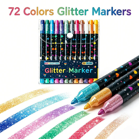 24/48/72/96 Colors Dual Tip Glitter Brush Markers Large Ink Volume Sparkle Metallic Pens for Kids Drawing School Art Supplies