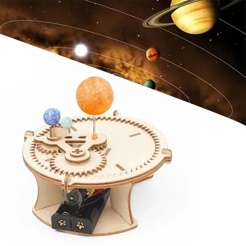 DIY Solar System Model Mechanical Set  Astronomy Sun Earth Moon Planet STEM Experiment Toy Set Science Education Wooden Puzzle