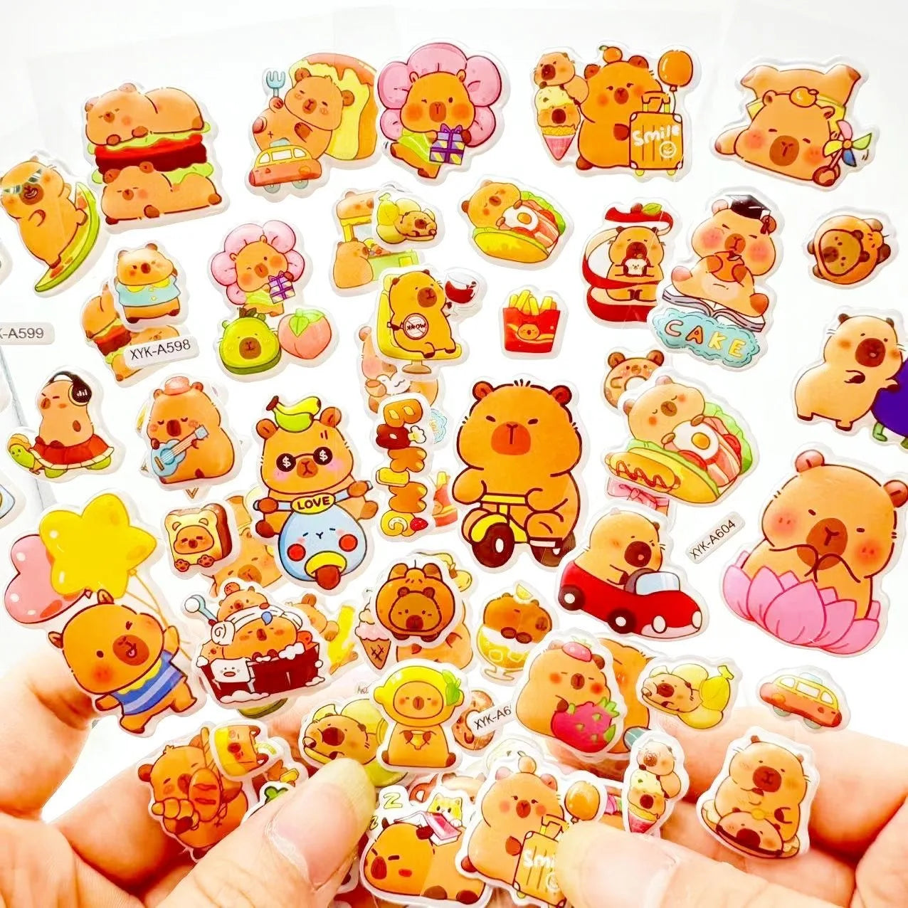 12Sheets Cute Capybara Bubble Stickers Kawaii 3D Three-Dimensional Stickers Anime Cartoon No Repetition Kids DIY Toy Sticker