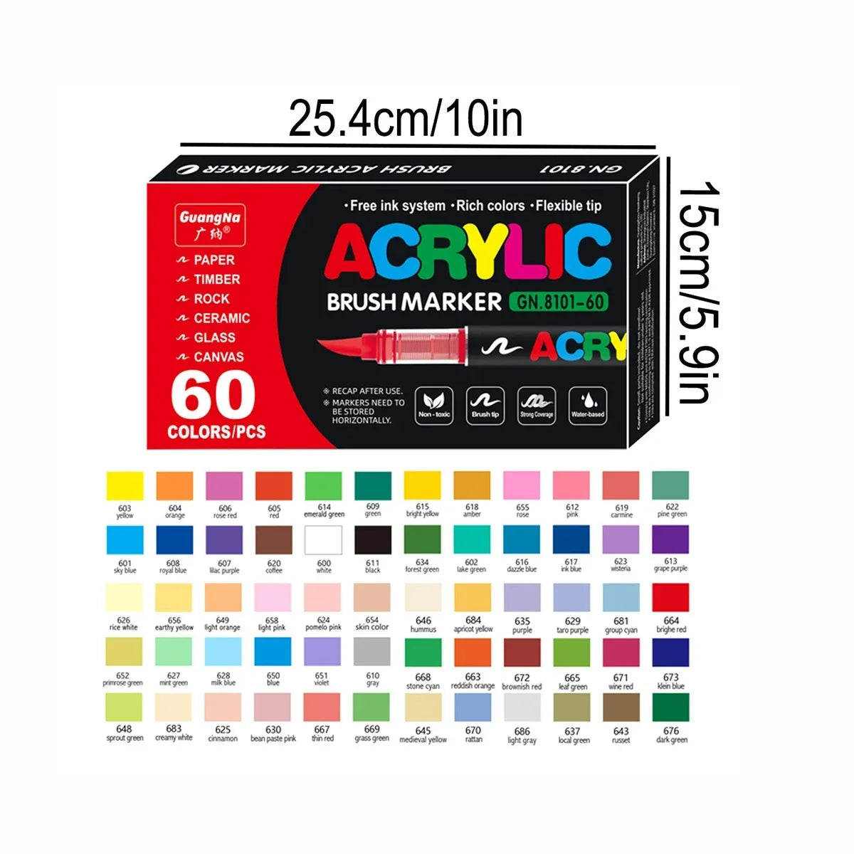 Guangna Acrylic Paint Markers Brush Tip, Direct-Liquid Ink Control System, Professional-Grade Paint Pen for Any Surface