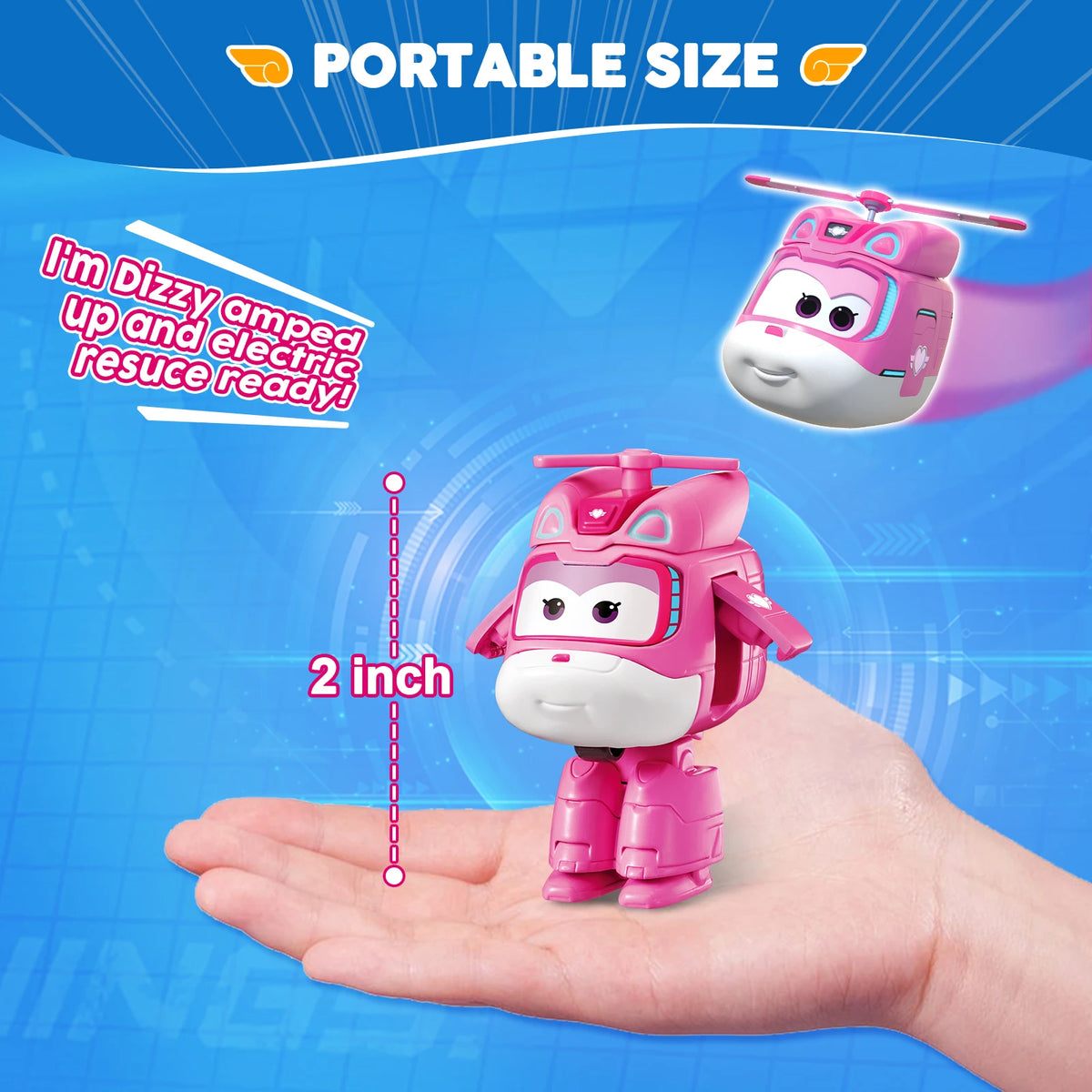 Super Wings Mini Dizzy Transform Robot to Plane in 3 Steps 2 Inches Deformation Action Figures 2Modes Transforming Kid Toy