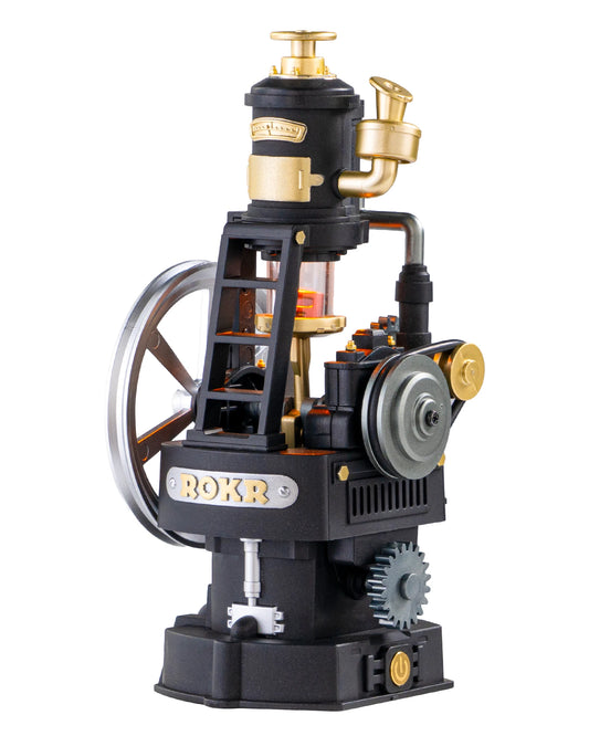 ROKR Steam Engine Model Kit CGM03 – 3D Mechanical Puzzle with Lights & Motion, PVC Engineering Building Set for Adults & STEM Enthusiasts