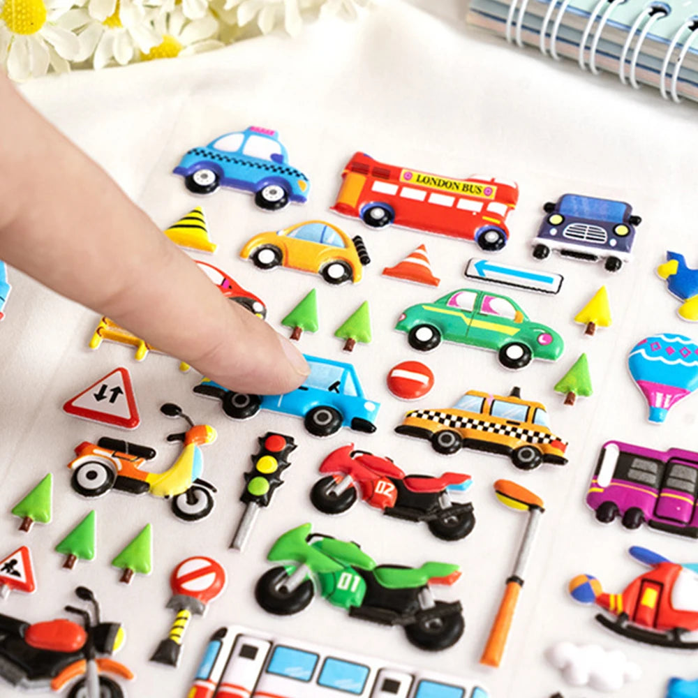 6Sheets 3D Bubble Sticker Car Truck Dinosaurs Marine Animals Cartoon Decals WaterproofKids Funny Educational Decals Toys