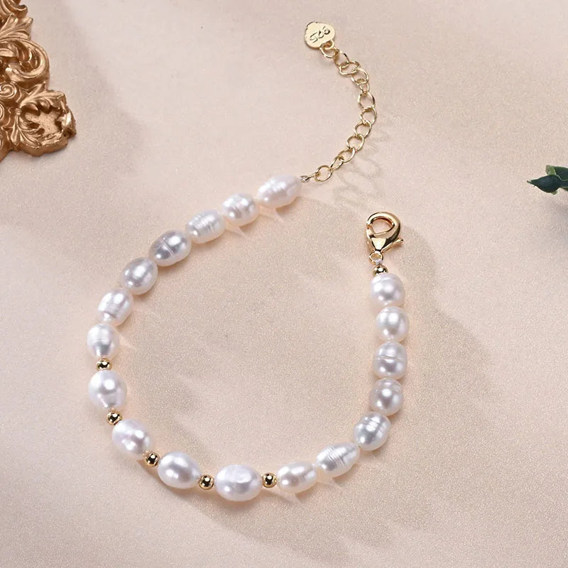 Natural Freshwater Pearls Multicolored Bracelet Golden Small Beads S925 Sterling Silver Chain Fine Jewelry Gifts for Women