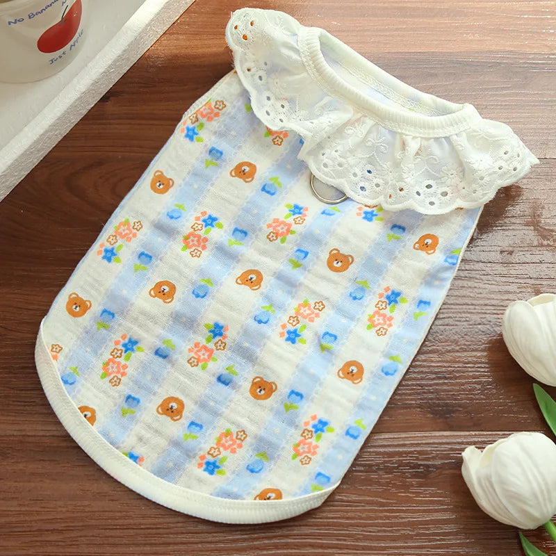 Dog Cooling Vest Thin Print Dog Clothes Summer Fashion Pet T Shirt Fly Sleeves Girls Dog Clothing Chihuahua Bichon Puppy Vests