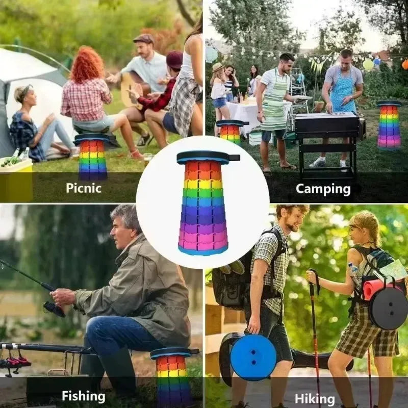 Portable Plastic Folding Telescopic Chair, Lightweight Adjustable Stool for Fishing Beach Camping, Compact Outdoor Foldable Seat