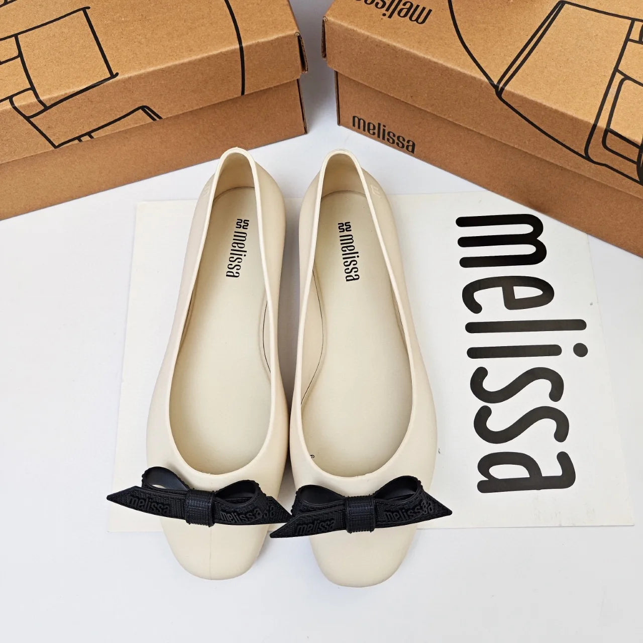 Melissa Women Flats Comfort Ballerina Shoes 2025 Summer New Shallow Mouth Non-slip Ladies Loafers Elegant Bowknot Women Single