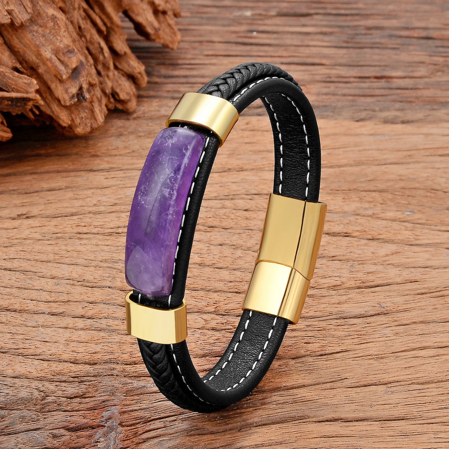 4 Style Natural Purple Crystal Bracelet for Men Women Luxury Geometric Shape Amethysts Bracelet Lady Fashion Stone Jewelry Gifts
