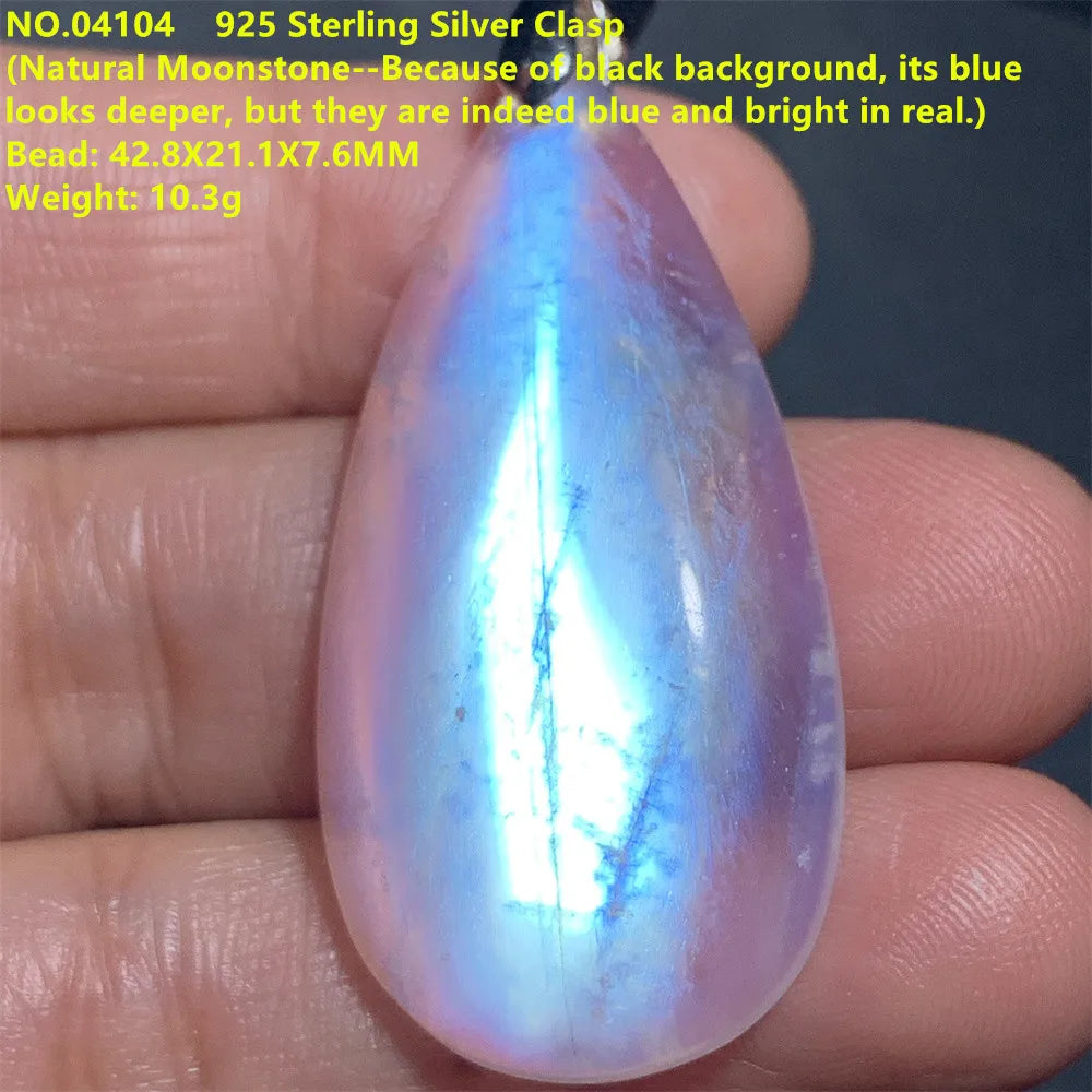 Natural Colorful Moonstone Pendants Necklaces Unusual Women Big Orange Blue Light Rainbow Moon Stones Bead Gemstone Jewelry S925
