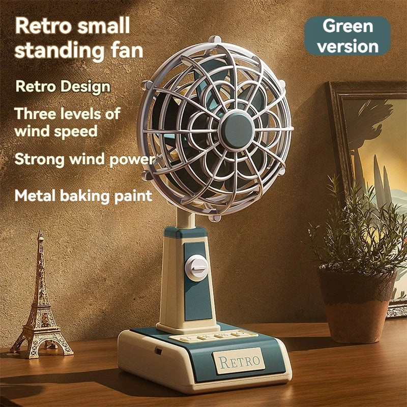 Retro USB charging handheld fan, silent mini fan, summer portable outdoor travel office mini fan, ultra quiet folding mini fan