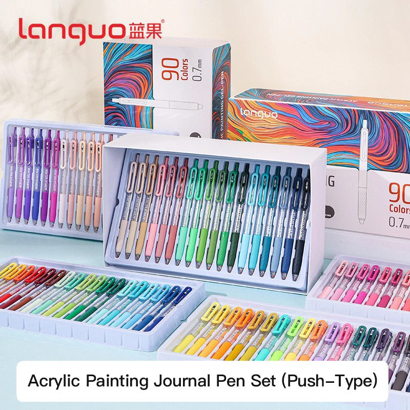 LANGUO 36/54/72/90 Colors Acrylic Painting Gel Pens Retractable 0.7mm Tip Handbook Pen for Student Painting Graffiti Writting