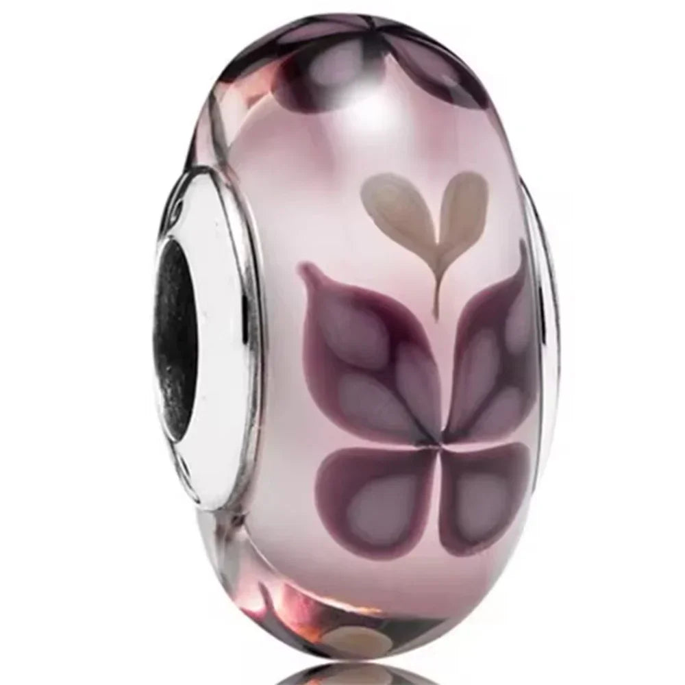 2025classic 925 Sterling Silver Colored Flower Leaf Cosmic Rainbow Murano Glass Charms Beads Fit DIY Bracelet Women Jewelry Gift