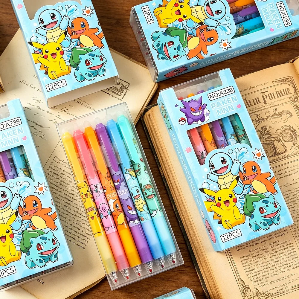 Random 6/12pcs Monster Elf 0.5mm Blue Ink Erasable Neutral Pens Cute Student School Supplies Cartoon Stationery Rubbable Pen