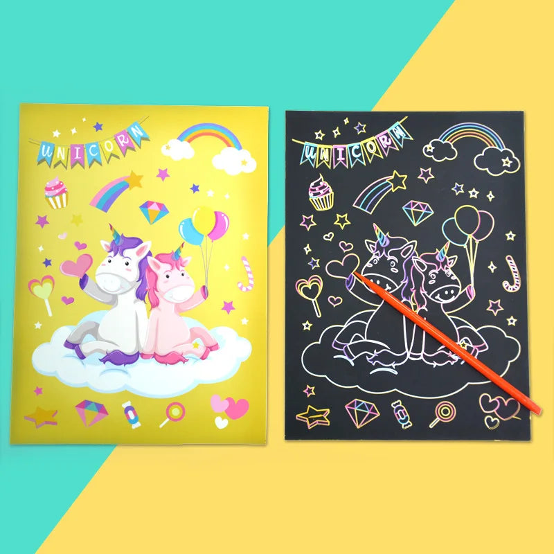Children Scratch Painting Set Cartoon Colorful Card DIY Drawing Toys Early Education Template Art Supplies Birthday Gifts TMZ
