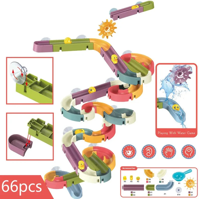 Children's Baby Duck Slide Bath Toys DIY Marble Assembly Track Stackable Bathtub Bath Track Water Game Toy Set Kids Gifts