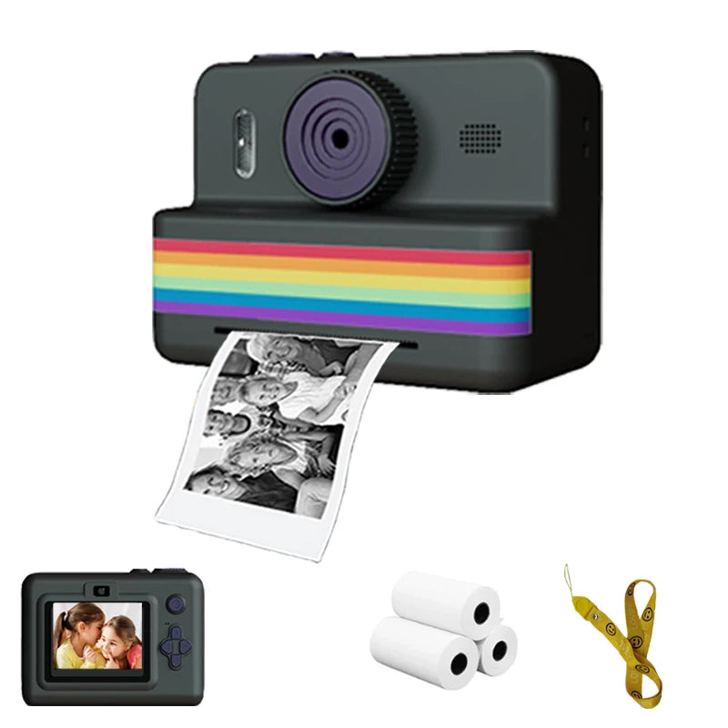 kids instants camera with 32GB memory card&color pencil, dual cameras, flashlight, the perfect gift for boys and girls.