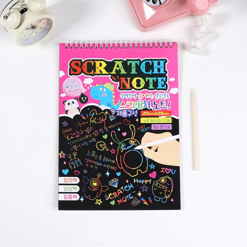 50 pcs Scratch Paper Kids Rainbow Magic Scratch Off Paper Sheets Art Craft Kit Black Note Paper Drawing Pads with Stencils