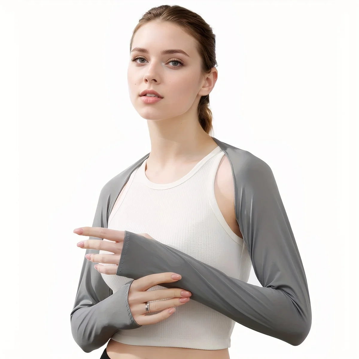 1pc Ice Silk UV Protection Arm Sleeves, Elastic Shawl Cuff Design for Women, Lightweight &Cooling for Outdoor Sports and Driving