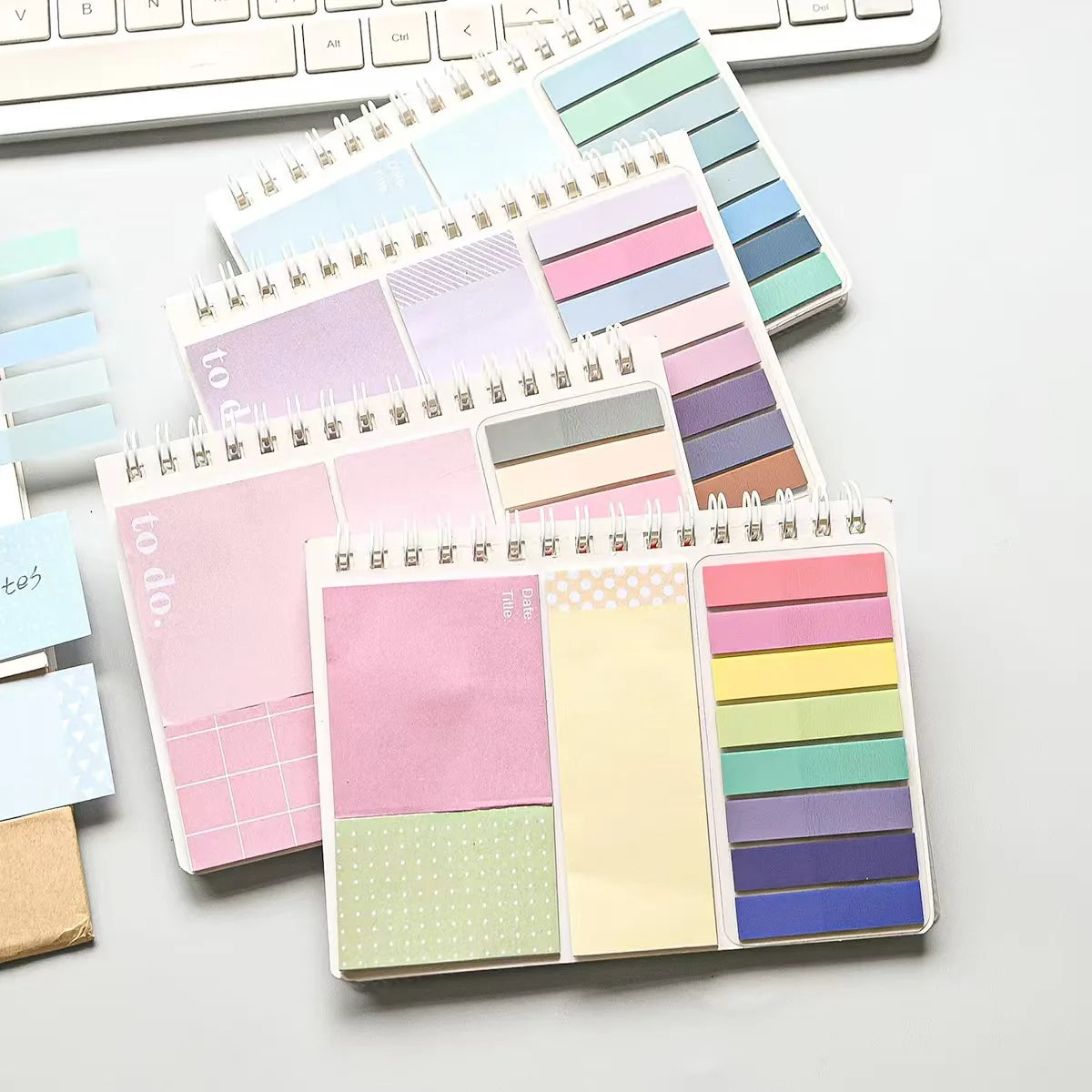 Spiral Notebook Sticky Notes Combo with Index Tabs, Pastel Color Self-Adhesive Memo Pads, To-Do List Notepad for Office, School