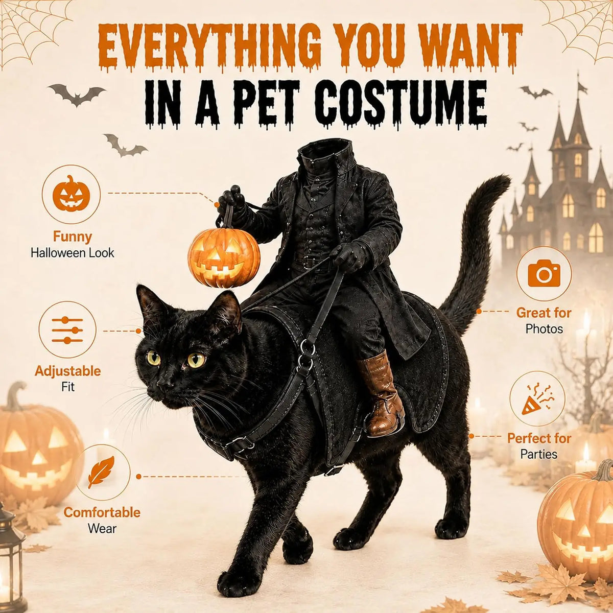Headless Rider Pet Costume – 3D Halloween Riding Outfit for Cats & Dogs