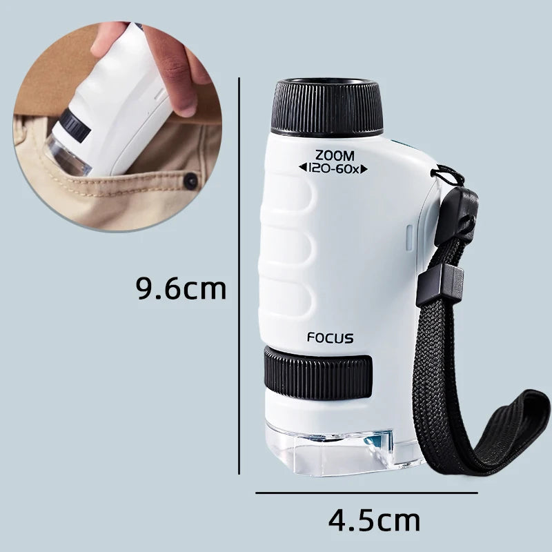 Kid Science Experiment Pocket Microscope Toy Kit 60-120x Educational Mini Handheld Microscope with Light Children STEM Toys Gift