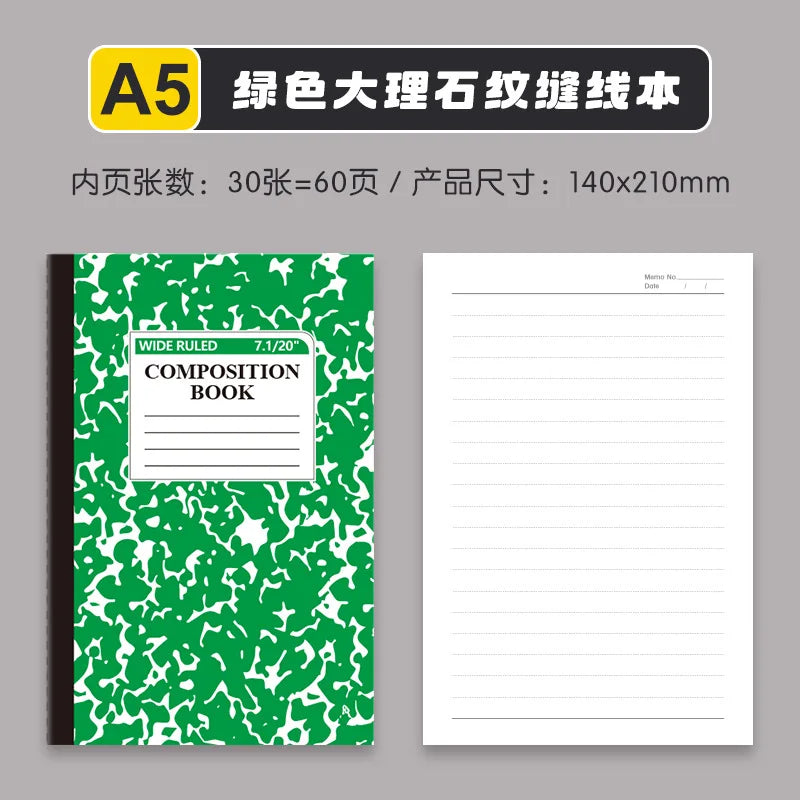 4pcs American Style Marble Composition Notebook Wide Ruled 60 Pages Student School Journal Sewn Bound Writing Diary Supply