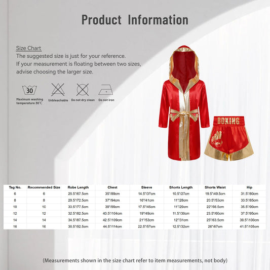 Boys Boxing Costume – Satin Robe, Belt & Muay Thai Shorts Set, Sizes 6–16