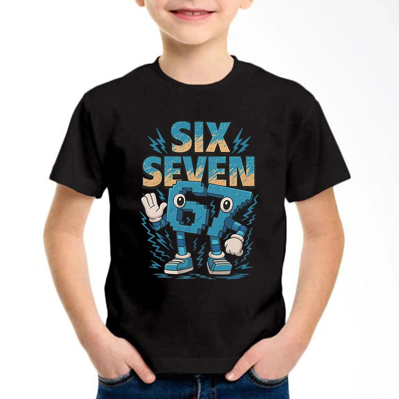 New Funny Six Seven Italian Brainrot 67 Number Graphic Print T-Shirt Boy/Girl Summer Short Sleeved Kids Comfortable Tshirt Top