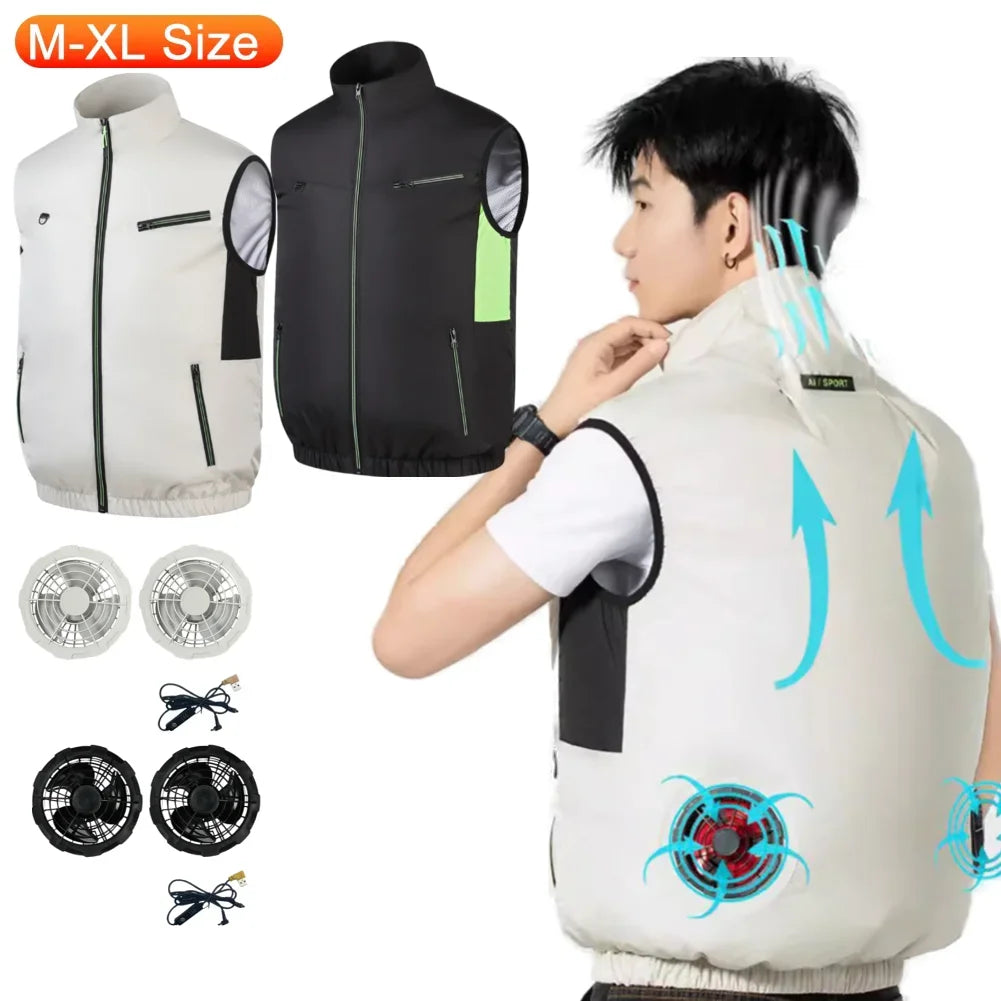 New Cooling Vest Ice Fan Vest Heat Resistant Air Conditioner Clothes Cooling Fan Vest for Summer Camping Fishing Vest Hiking
