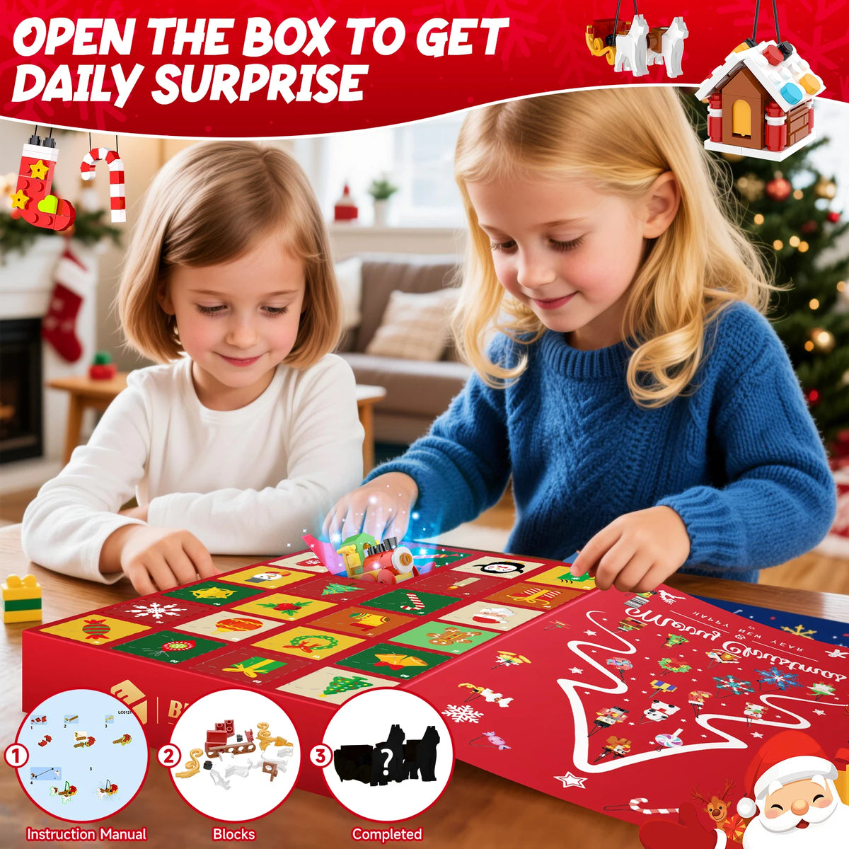 2026 Christmas Advent Calendar 24 Days Surprise Building Blocks Set 539PCS DIY Christmas Tree Hanging Ornaments Educational Kids Toys Xmas Gifts
