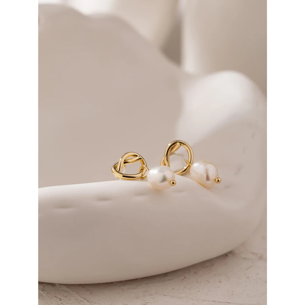 Yhpup Minimalist Natural Pearls Dangle Earrings Fashion Korean Simple Elegant Metal Texture Stylish Jewelry for Girl Gift