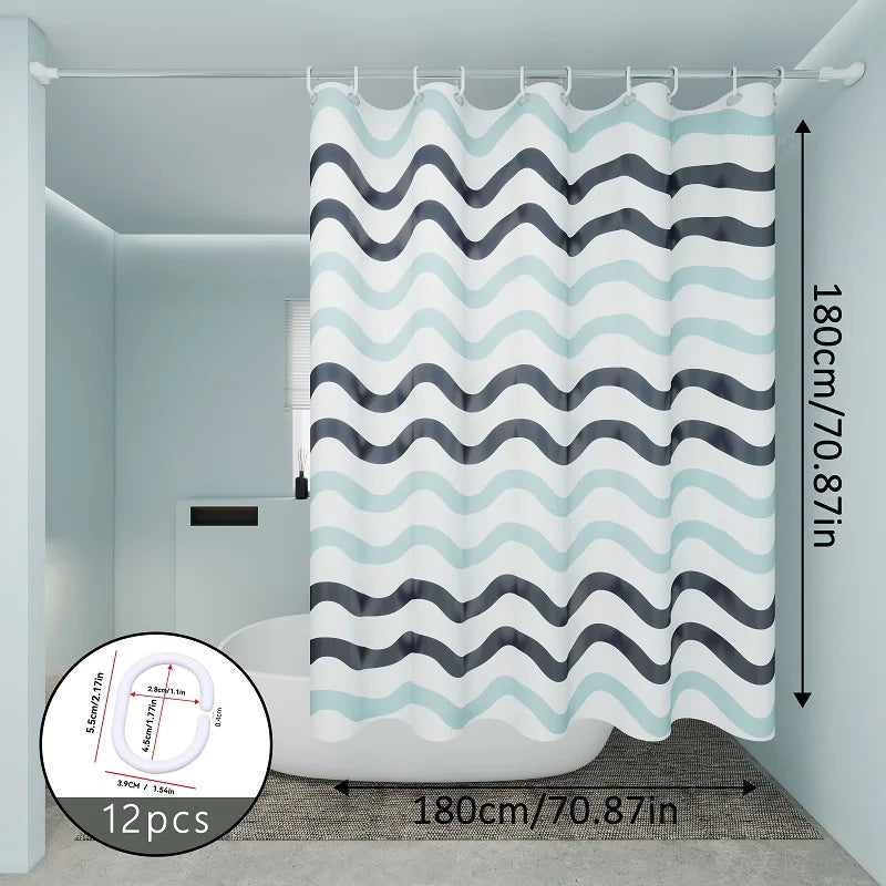 Two-color wavy pattern shower curtain, a simple yet design-savvy dry-wet separation partition shower curtain