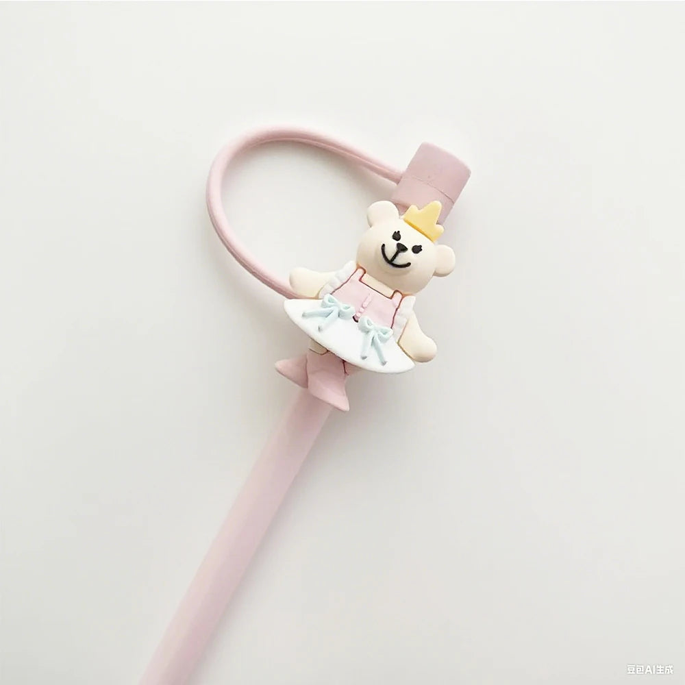 1pc Cute Bear Silicone Straw Cover Dust Plug for 7-8mm Straw Cups Tumblers Drink Lid Cap Creative Straw Toppers Cup Accessories